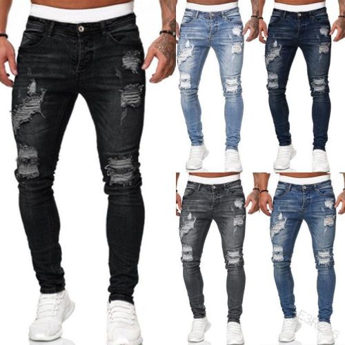 Men's Tight Stretch Ripped Jeans