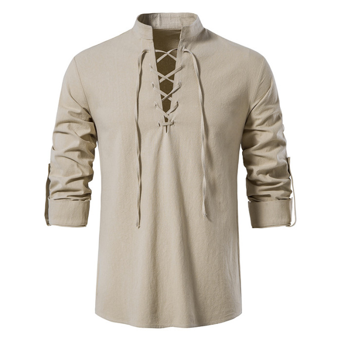 Lace Up Men'S Long Sleeve Tops