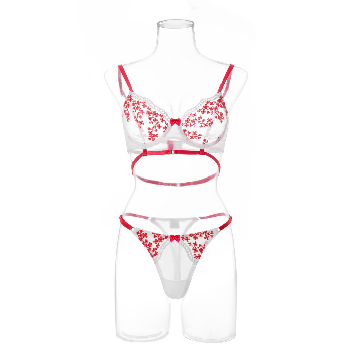 Floral Embroidery Underwear Bra Funny Set