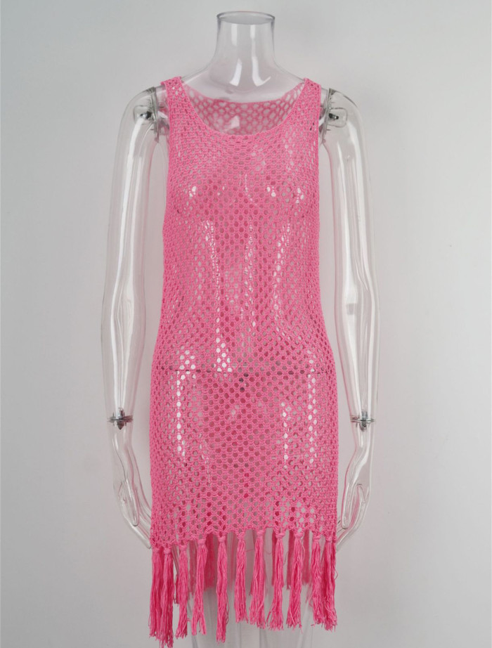 Knit Crochet Tassel Cover Up Dress