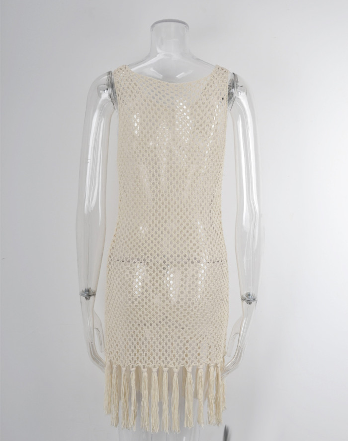 Knit Crochet Tassel Cover Up Dress