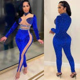 Rhinestone Sexy Velvet Mesh One Piece Jumpsuit
