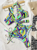 Sexy Patchwork Hollow Tie Waist Beach One Piece Swimsuit