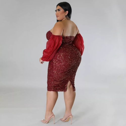 Plus Size Sequin Off Shoulder Sexy Party Dress
