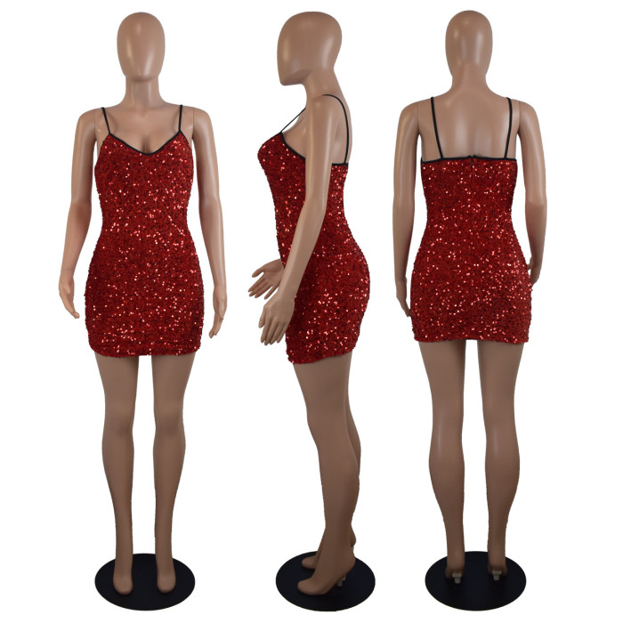 Women’s Glitter Sexy Spaghetti Strap Dress