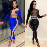 Rhinestone Sexy Velvet Mesh One Piece Jumpsuit