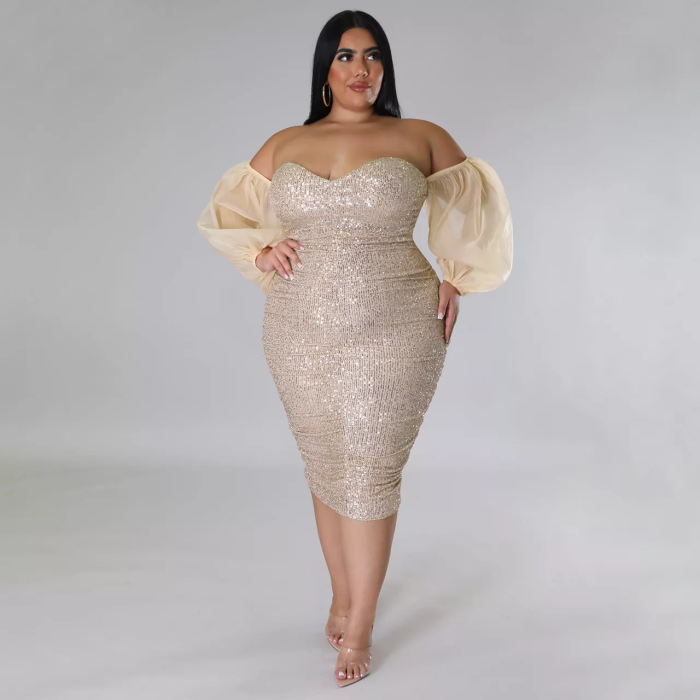 Plus Size Sequin Off Shoulder Sexy Party Dress