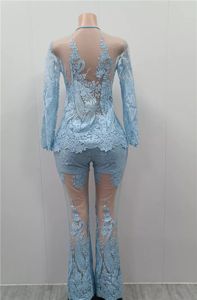 Lace Embroider Mesh Sexy 2 Piece OUtfit