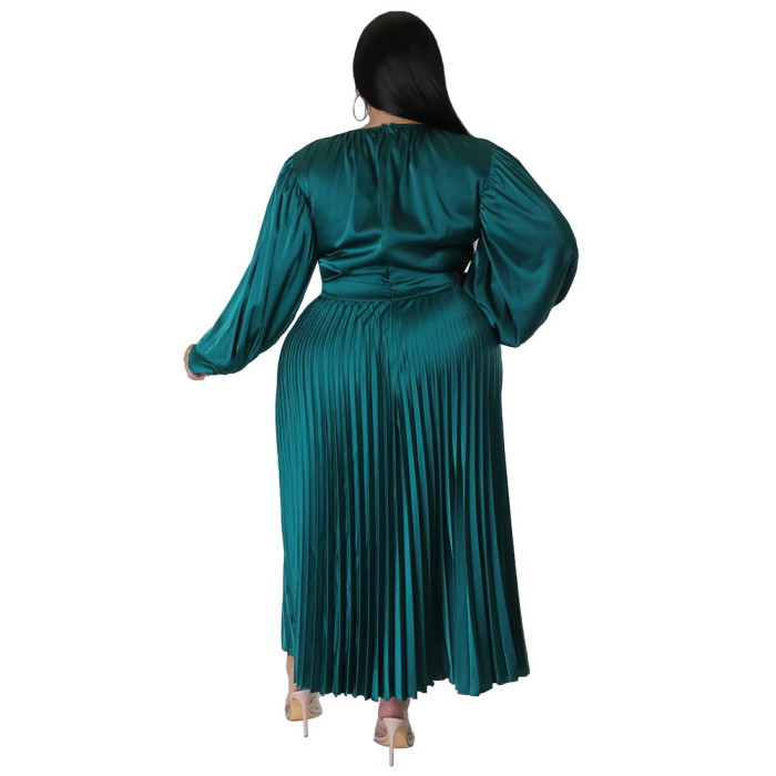 Plus Size Lady Satin Pleated Long women's dresses