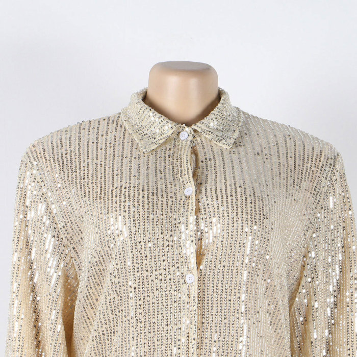 Long Sleeve Glitter Satin Shirt Dress