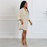 Long Sleeve Glitter Satin Shirt Dress