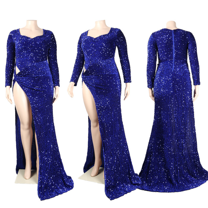 Slit Sexy Sequin Evening Long Gown