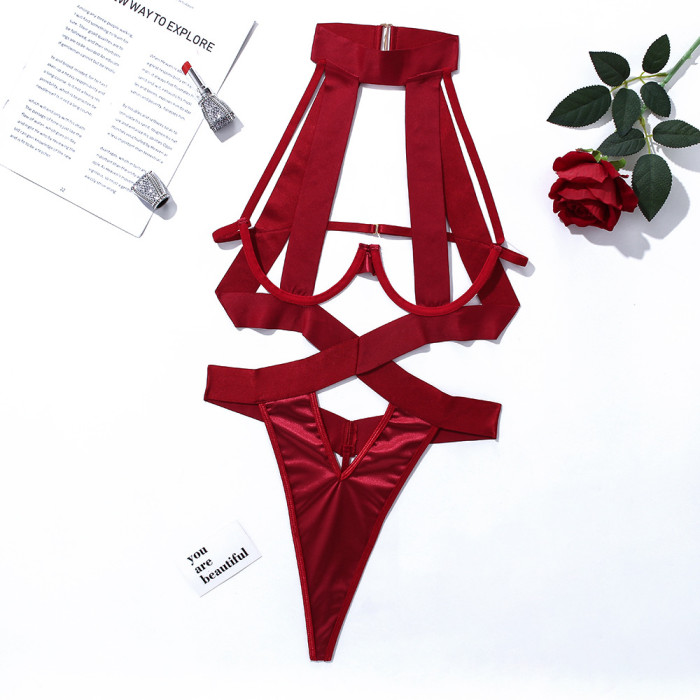 Hollow Out Sexy Erotic Bandage Teddy Lingerie