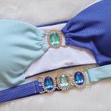 Crystal Diamond Removable Chest Mat Swimwear Panel Bra Strap Split Swimwear