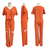 Short Sleeve 2 Piece Wide Leg Pant Set