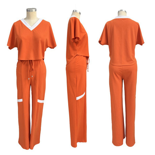 Short Sleeve 2 Piece Wide Leg Pant Set