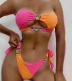 Crystal Diamond Removable Chest Mat Swimwear Panel Bra Strap Split Swimwear