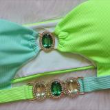 Crystal Diamond Removable Chest Mat Swimwear Panel Bra Strap Split Swimwear