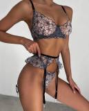 3Pack Lace Insert Contrast Tape Garter Underwire G string Lingerie Set