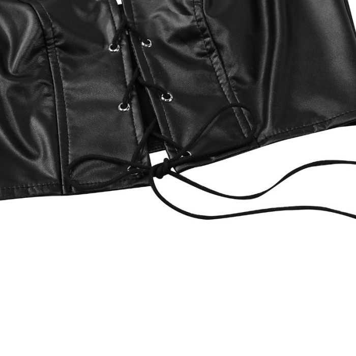 Black Split Patent Leather Underwear Two-piece Set
