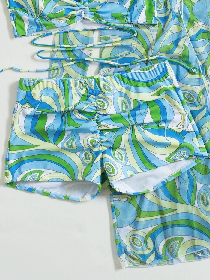 Three-piece Printed Bikini Beach skirt