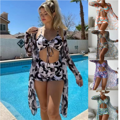 Three-piece Printed Bikini Beach skirt