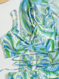 Three-piece Printed Bikini Beach skirt