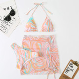 3 Piece Tie Dye Bikini With Cover Up Skirt