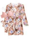 3 Piece Floral Print Bikini Swimsuit With Cover Up