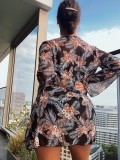 Two Pieces High Waist Swimsuit Long Sleeve Sun Protection Blouse Three Piece Set