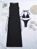 Solid Bikini And Mesh Cover Up 2 Piece Swimsuit