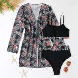 Two Pieces High Waist Swimsuit Long Sleeve Sun Protection Blouse Three Piece Set