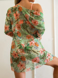 3 Piece Floral Print Bikini Swimsuit With Cover Up