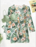 3 Piece Floral Print Bikini Swimsuit With Cover Up