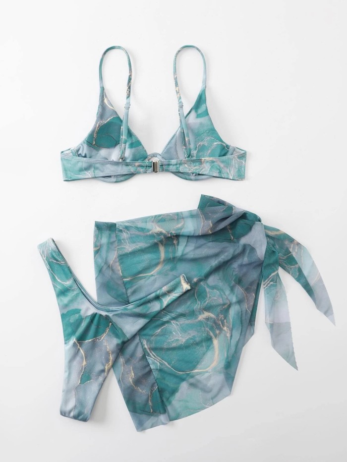 Tie Dye 3 Piece Swim Bikini Beachwear