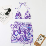 3 Piece Tie Dye Bikini With Cover Up Skirt
