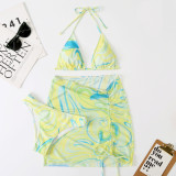 3 Piece Tie Dye Bikini With Cover Up Skirt