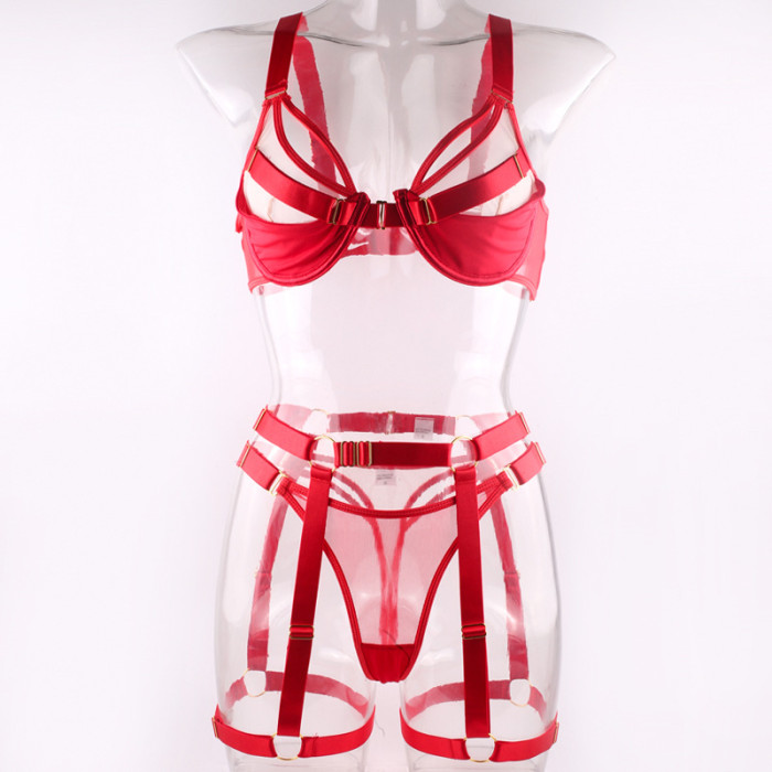 3 Piece Bandage Sexy Lingerie With Garter Belt