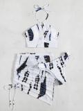 Halter V-Neck Printed Lace Up Three Piece Swimwear