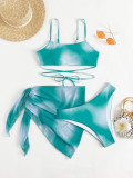 Three-Piece Print Drawstring Bikini Swimsuit