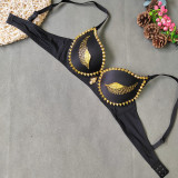 Golden Angel Wing Stud Bead V-neck Bra