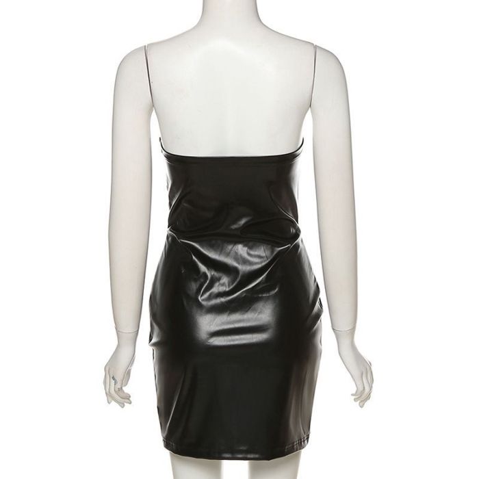Strapless Sexy Pu Leather Short Dress