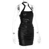 Halter Backless Sexy Leather Bodycon Dress