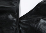 Deep V Neck Sexy Backless Leather Dress