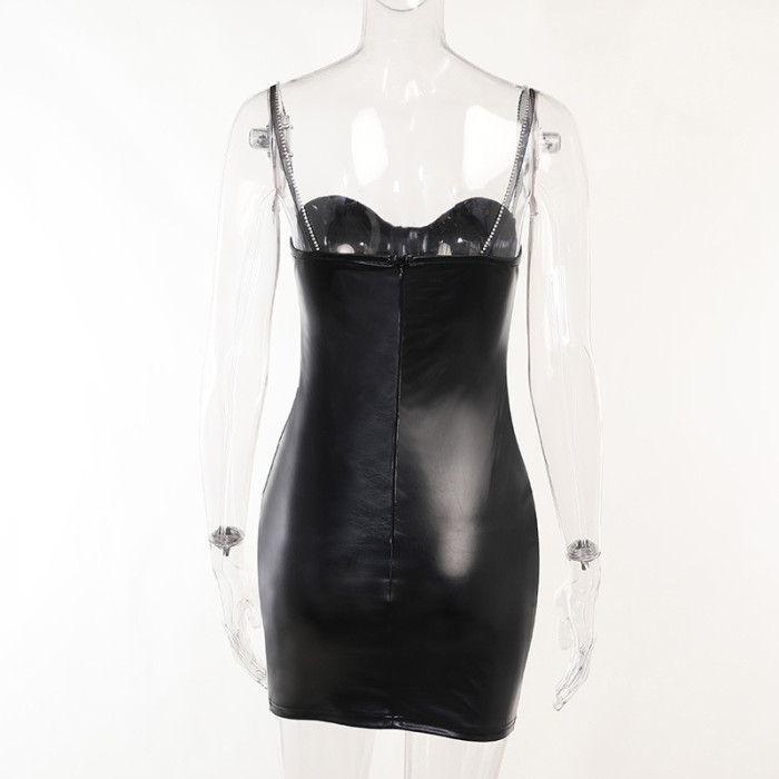 Black Sexy Leather Party Club Dress