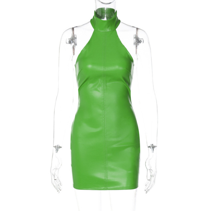 Pu Leather Sexy Backless Mini Dress