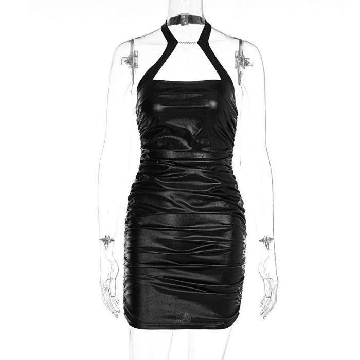 Halter Backless Sexy Leather Bodycon Dress