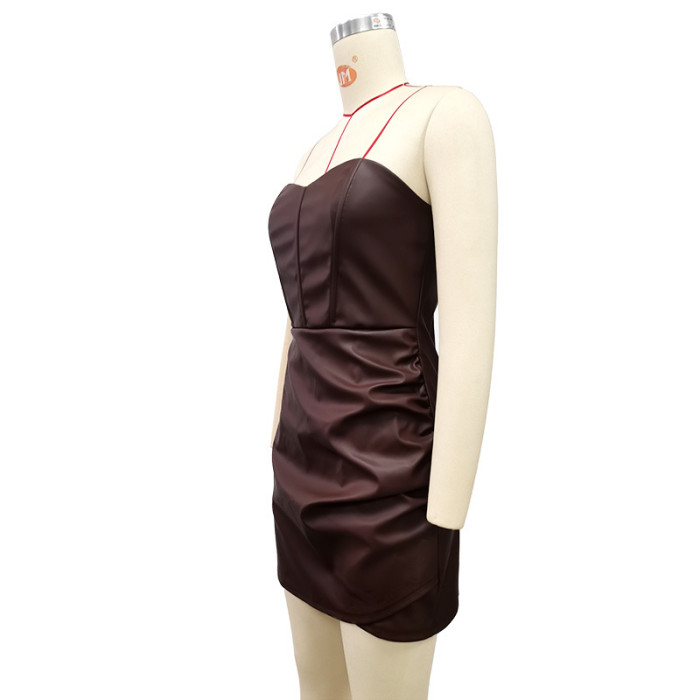 Irregular Strapless Sexy Leather Dress