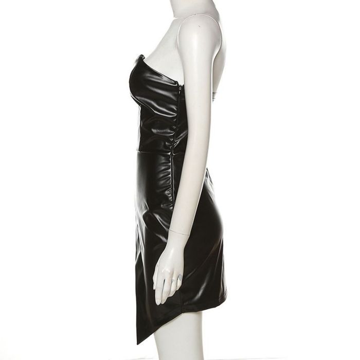 Strapless Sexy Pu Leather Short Dress