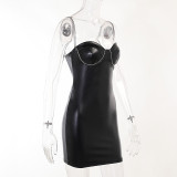Black Sexy Leather Party Club Dress